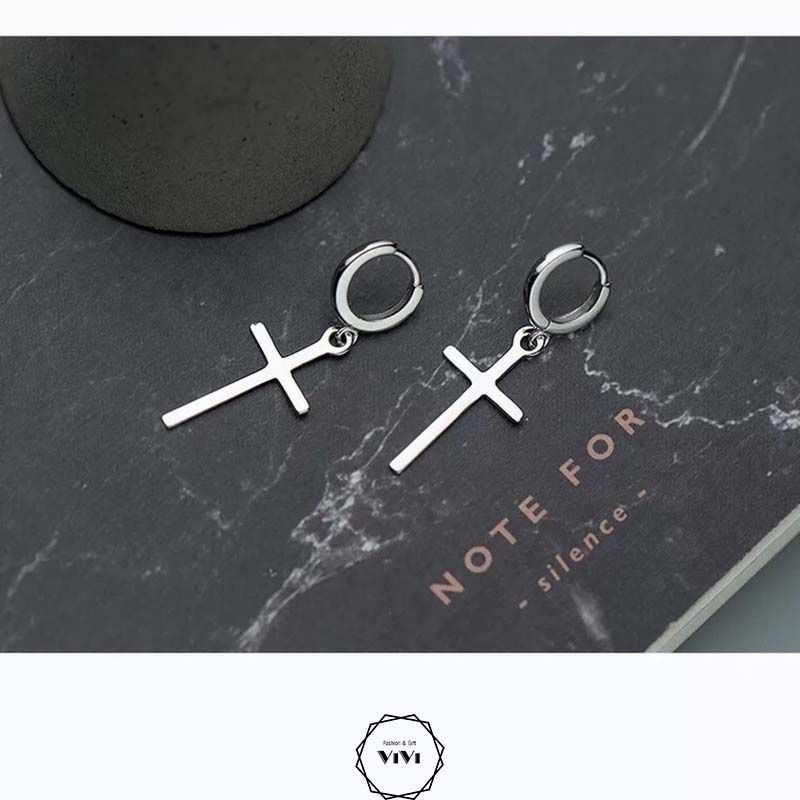 Bông tai bạc khuyên tròn Thánh Giá Jeaz – Khuyên tai ViVi_Gift