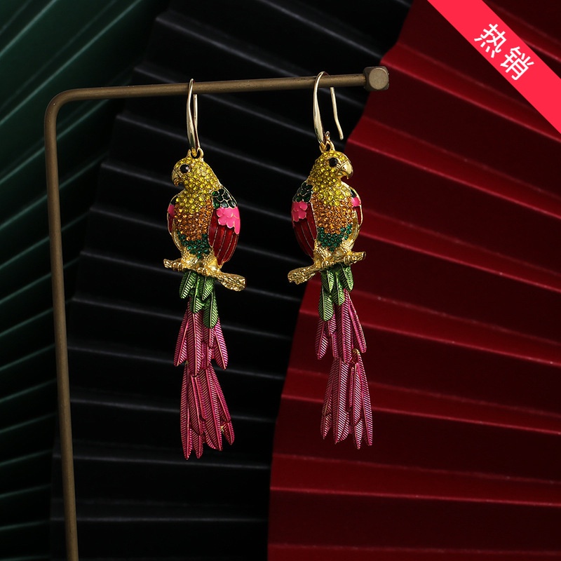 Bông tai PINKDUDU OG078 dáng dài đính đá nhiều màu thời trang cho nữ