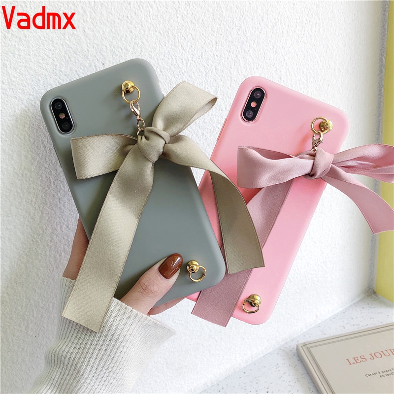 Cute Bow Tie Bag Silicon Phone Case For Vivo Y17 Y11 Y12 Y13 Y15 Y91C Y93 Y91 Y95 Y83 Y81 V11 V15 Pro Y85 V9 Y53 V5 V5S Soft Simple Cover With Strap