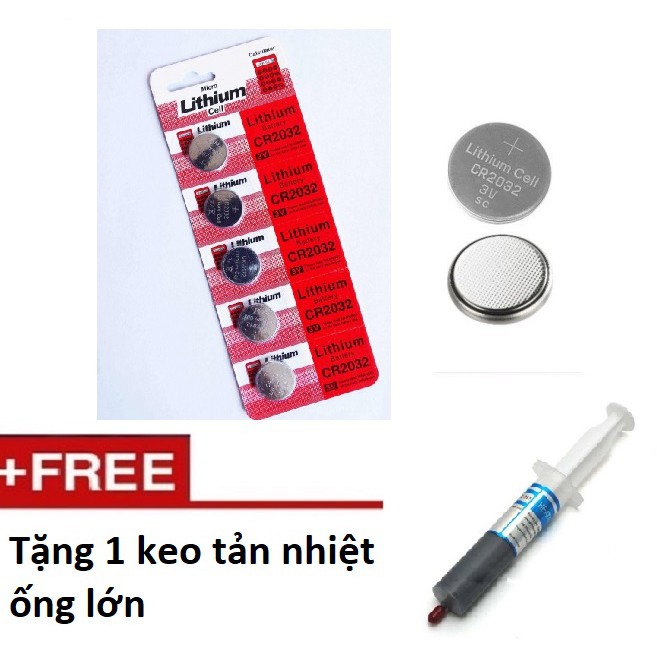 Pin Cmos CR2032 vỉ 5 viên Tặng 1 keo tản nhiệt Ống lớn