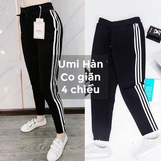 Quần thể thao nữ dài jogger 3 sọc chất vải umi hàn màu đen dày dặn - Quần Co Dãn 4 chiều mặc học sinh thể dục tập gym