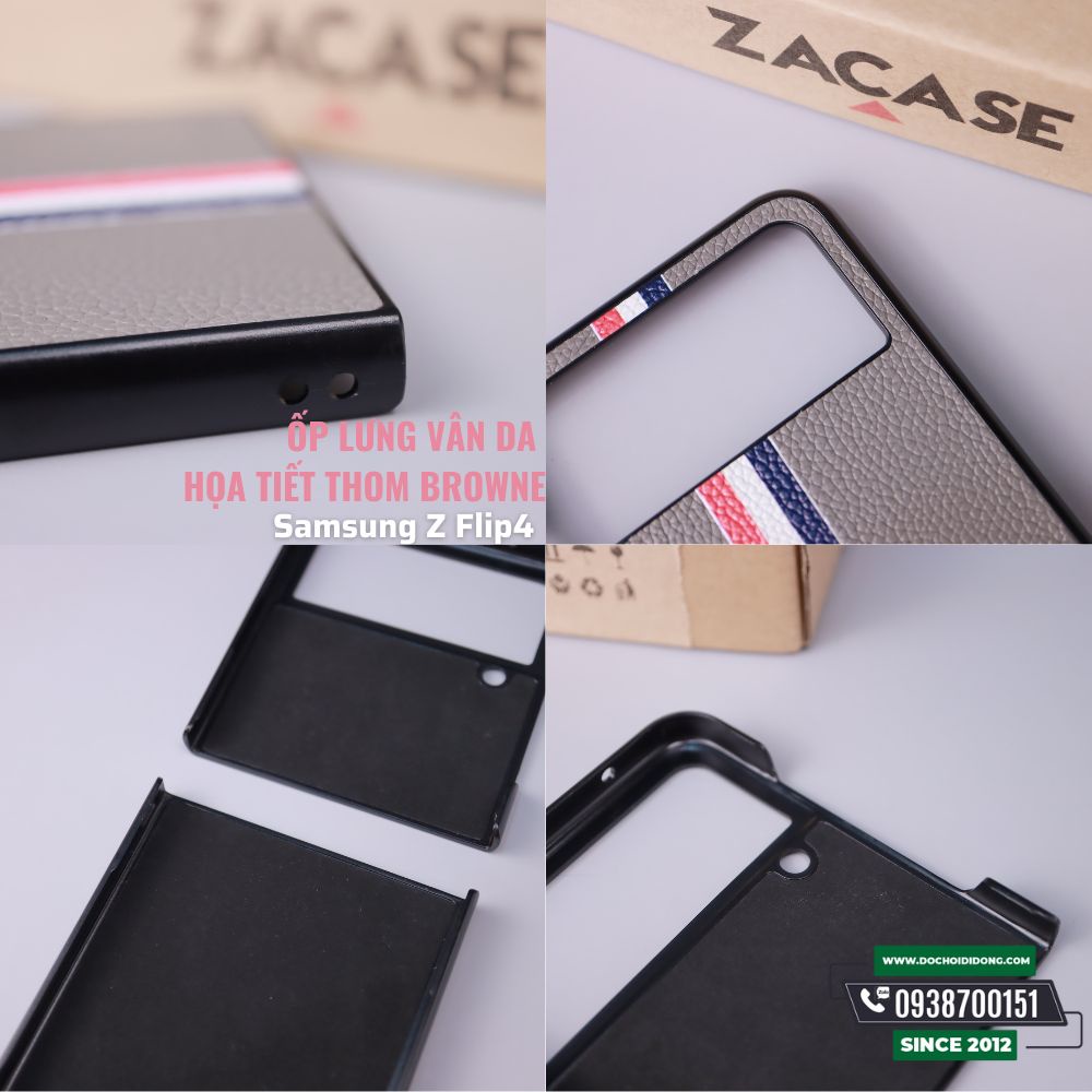 Ốp Lưng Vân Da Họa Tiết Thom Browne Samsung Z Flip4 Zacase