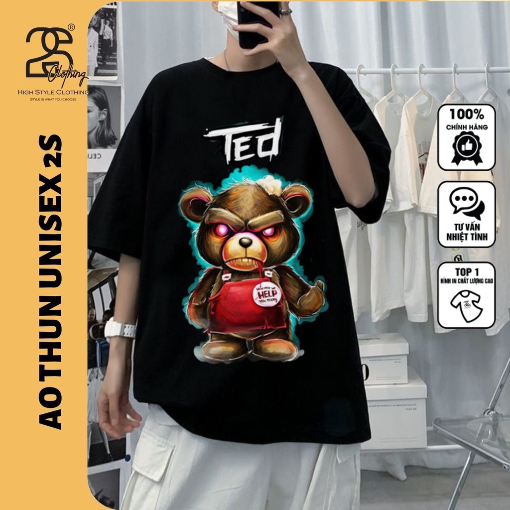 Áo Thun Unisex Tay Lỡ Form Rộng 2S Clothing, Áo Phông Nam Unisex In Hình Teddy Cool Ngầu TV5003