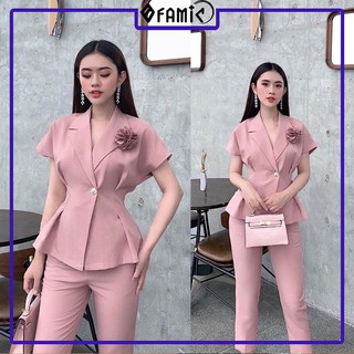 Bộ Vest Nữ ❤️𝑭𝑹𝑬𝑬𝑺𝑯𝑰𝑷❤️ Giảm 5K khi nhập mã [ AO VEST ] ❤️ Bộ Vest Nữ Gồm Áo Tay Ngắn Quần Dài Kèm Bông Phụ Kiện