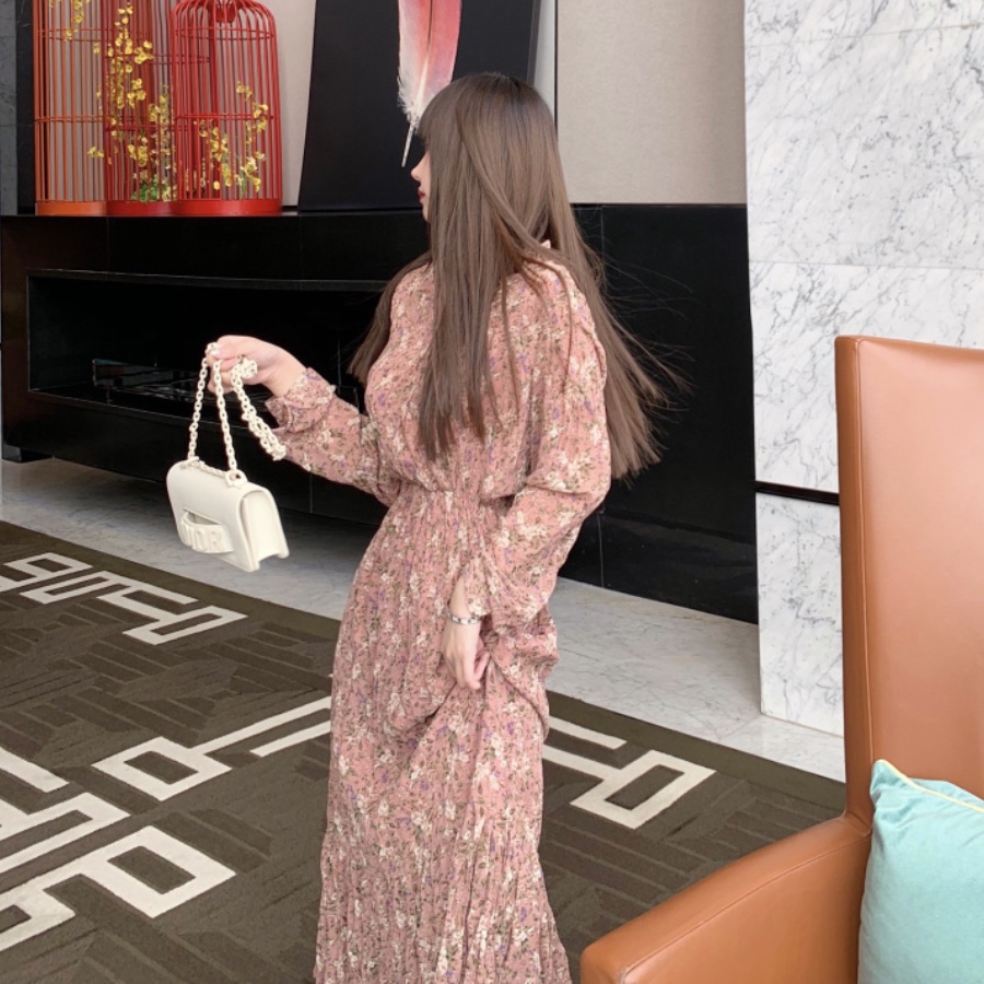 Đầm hoa bi tay dài màu hồng HDT172 Hỉn Hỉn Store