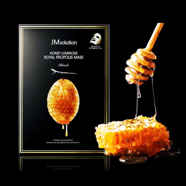 Hộp 10 Mặt Nạ Giúp Làm Dịu, Giảm Kích Ứng Da Jm Solution Honey Luminous Royal Propolis Mask 30ml x 10 (Mật Ong)