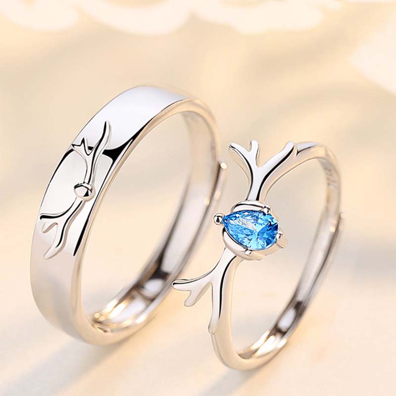 Mới! Set 2 Nhẫn Cưới Mạ Bạc Hàn Quốc Có Thể Điều Chỉnh Hình Lưỡi Cưa