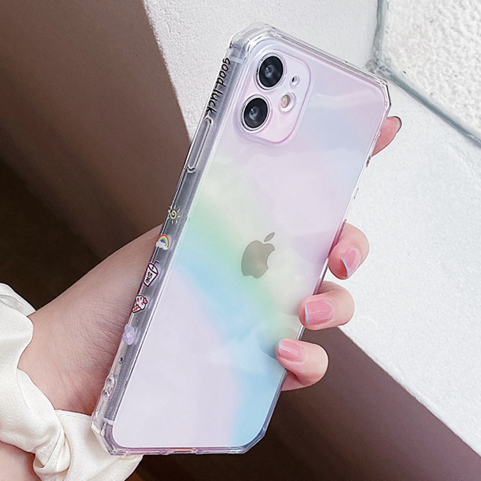 ốp điện thoại Trong Suốt Họa Tiết Cầu Vồng Đáng Yêu Cho Iphone 11 12 Pro 12pro Max Mini 7 8 Plus X Xs Max Xr