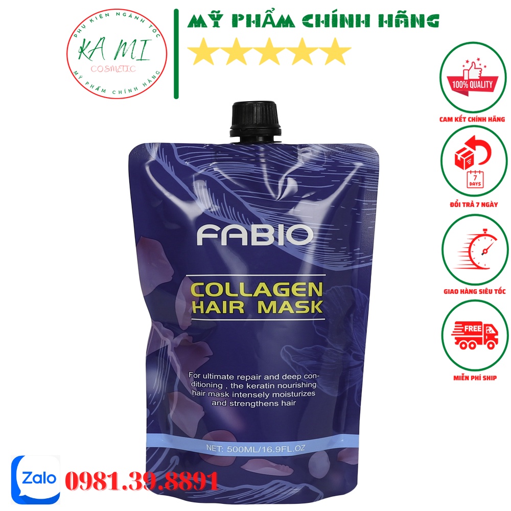 Hấp FABIO Collagen Hair Mask Bổ Sung Collagen giúp Tóc Bóng, Mềm, Mượt và Phục Hồi Hư Tổn Túi 500ml