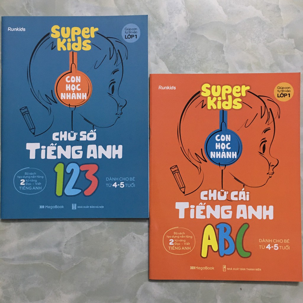 Sách Mega -  Combo Super Kids - Con Học Nhanh: Chữ Số Tiếng Anh 123 + Chữ Cái Tiếng Anh ABC (Bộ 2 Cuốn)