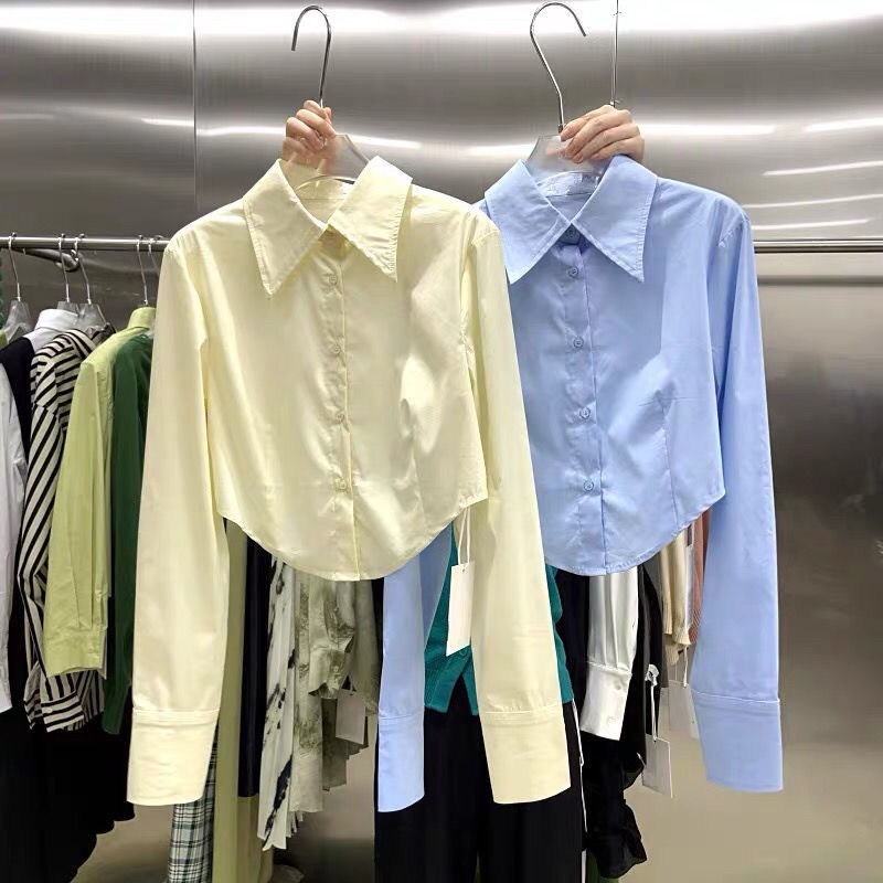 Áo sơ mi COZOK tay dài dáng ngắn dáng ôm kiểu dáng đơn giản hợp thời trang