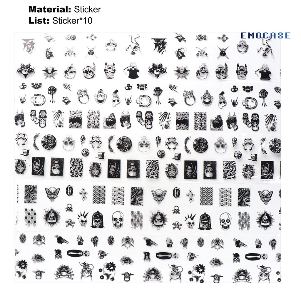 Set 10 Giấy Gói Móng Tay Siêu Mỏng Họa Tiết Đầu Lâu Kinh Dị Màu Đen