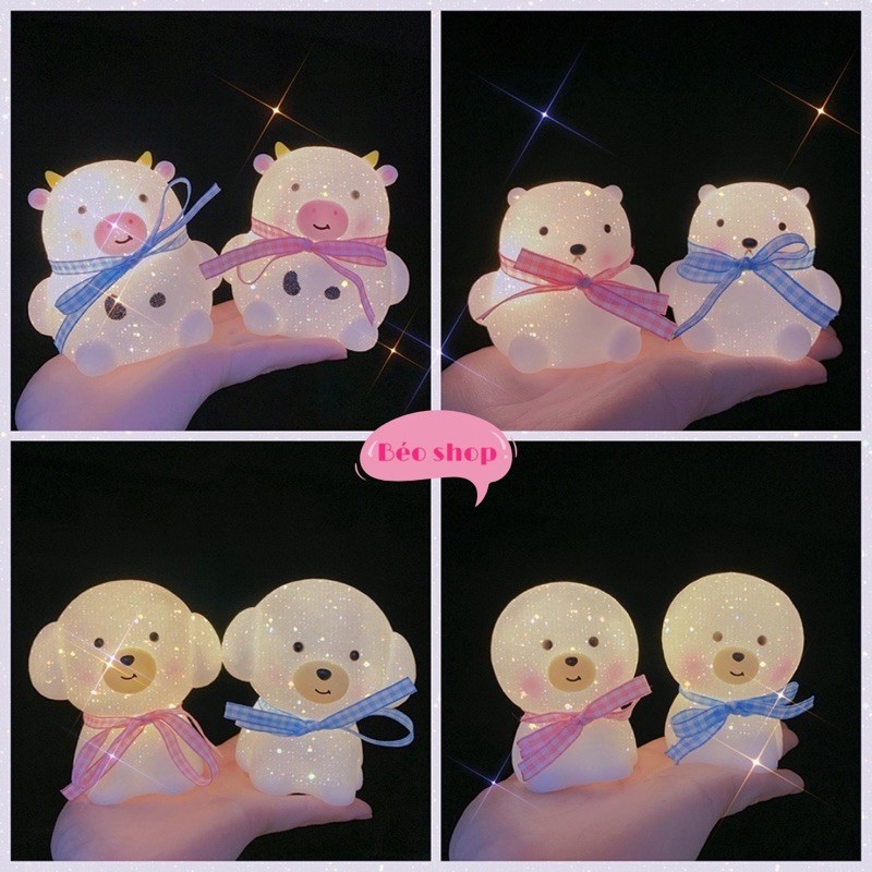 Đèn ngủ nhựa mini Béo shop decor phòng ngủ để bàn học bàn làm việc chạy bằng pin hoạt hình dễ thương