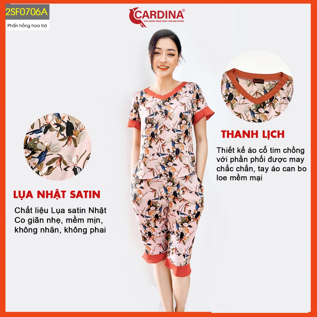 Đồ Bộ Nữ CARDINA Chất Lụa Satin Nhật Cao Cấp Áo Cộc Tay Quần Lửng Họa Tiết Độc Đáo 2SF07