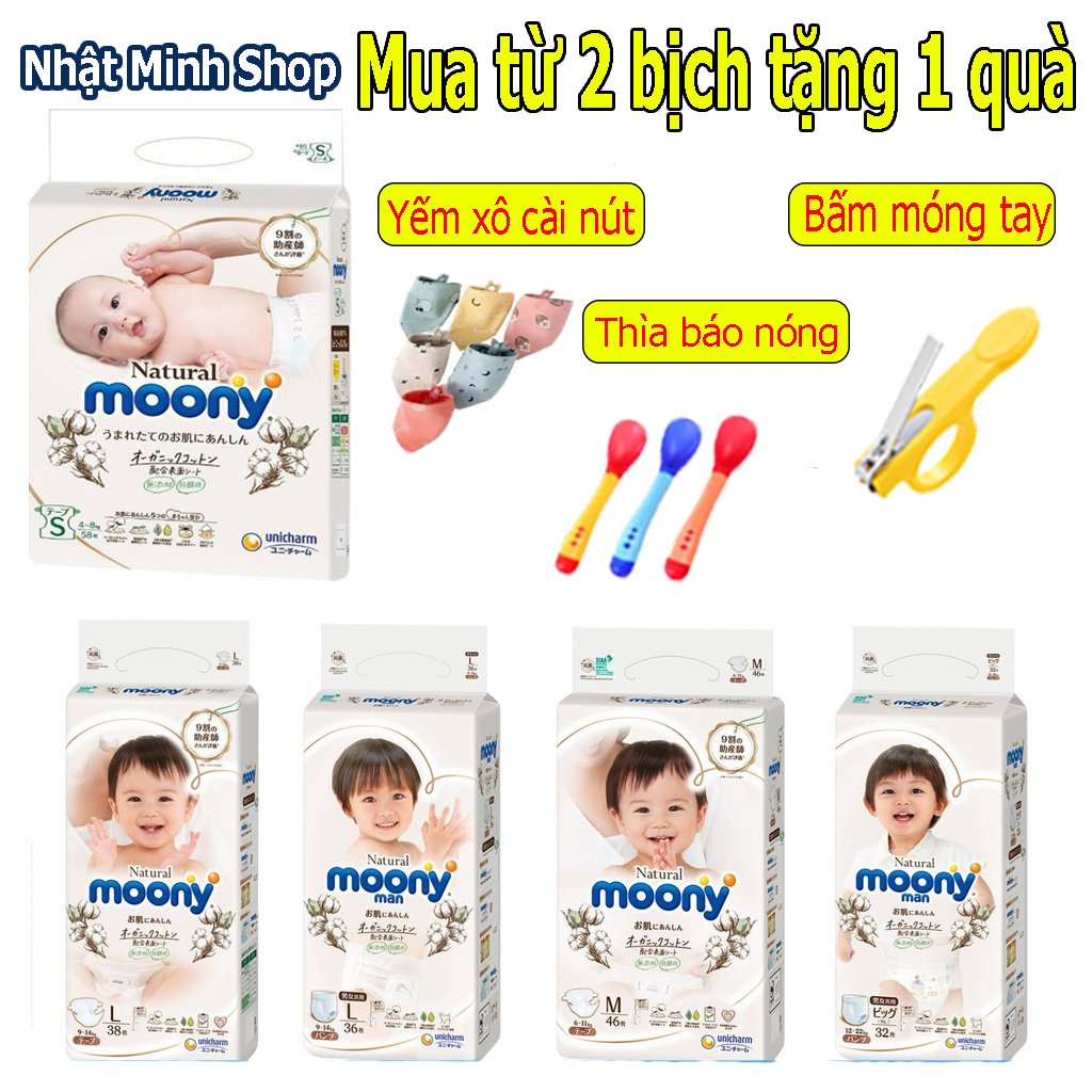 Bỉm Moony Natural Nội Địa Chính Hãng - Bỉm Moony Dán/Quần Đủ Size NB63/S58/M48/L36/XL32
