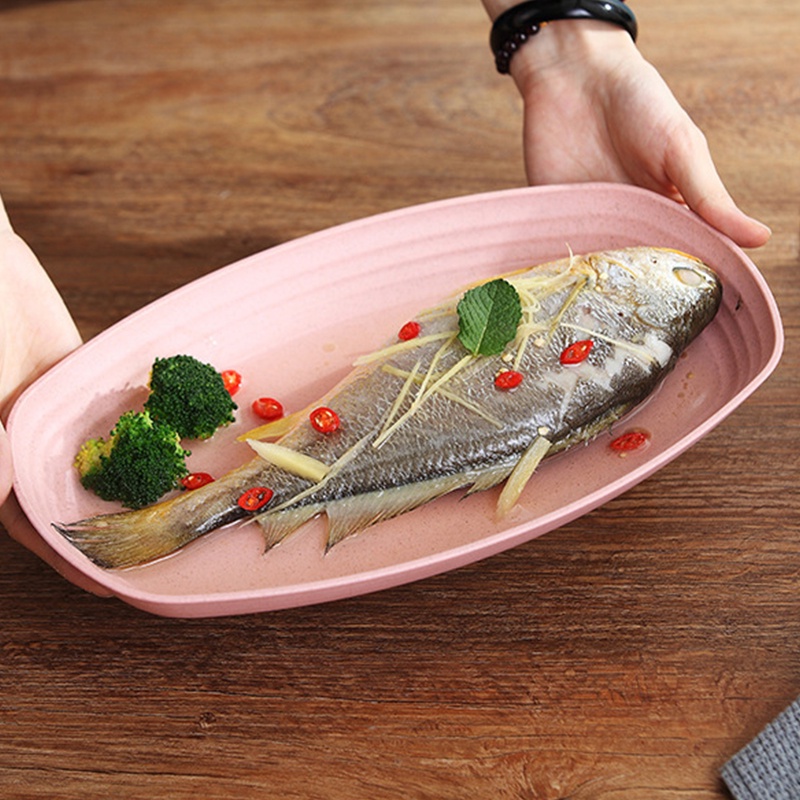 Đĩa Đựng Thức Ăn Hình Oval Bằng Lúa Mạch Màu Sắc Đơn Giản