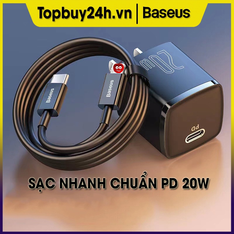 Bộ Sạc Baseus USB Type C chuẩn PD 20W Bộ Sạc Di Động USB C Hỗ Trợ Sạc Type C Sạc Nhanh