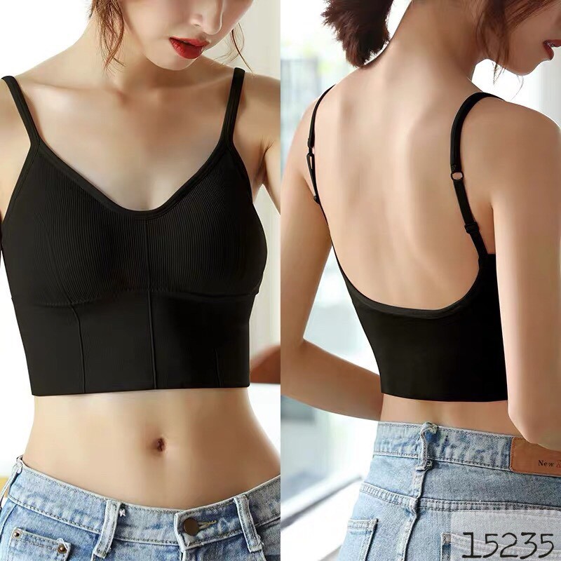 15235 - Trắng,Đen,Rêu - Áo BIG SIZE Bra 2 dây có mút lót dài - SN<110 | BigBuy360 - bigbuy360.vn