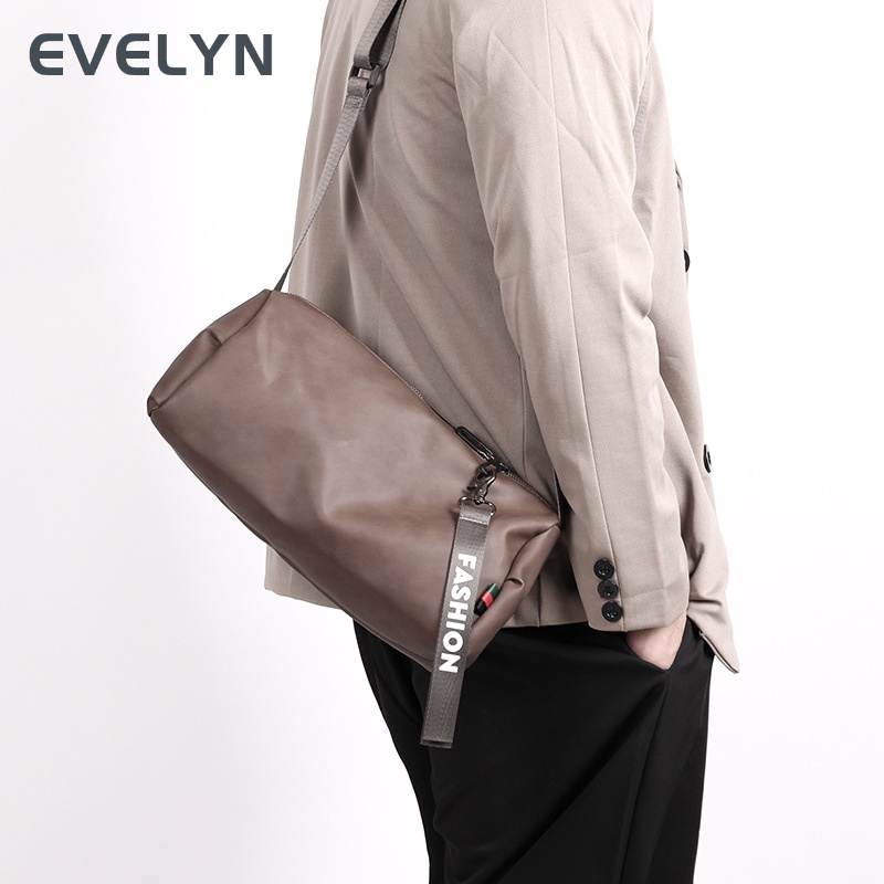 Evelyn Túi Xách Da PU Đeo Vai Màu Trơn Phong Cách Hàn Quốc Cho Nam
