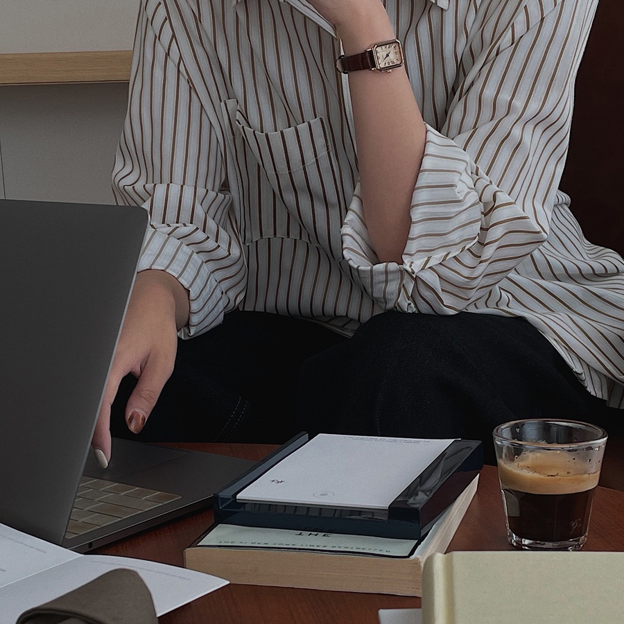 SUXI Áo sơ mi tay dài họa tiết kẻ sọc phong cách Hàn Quốc thời trang mùa thu dành cho nữ