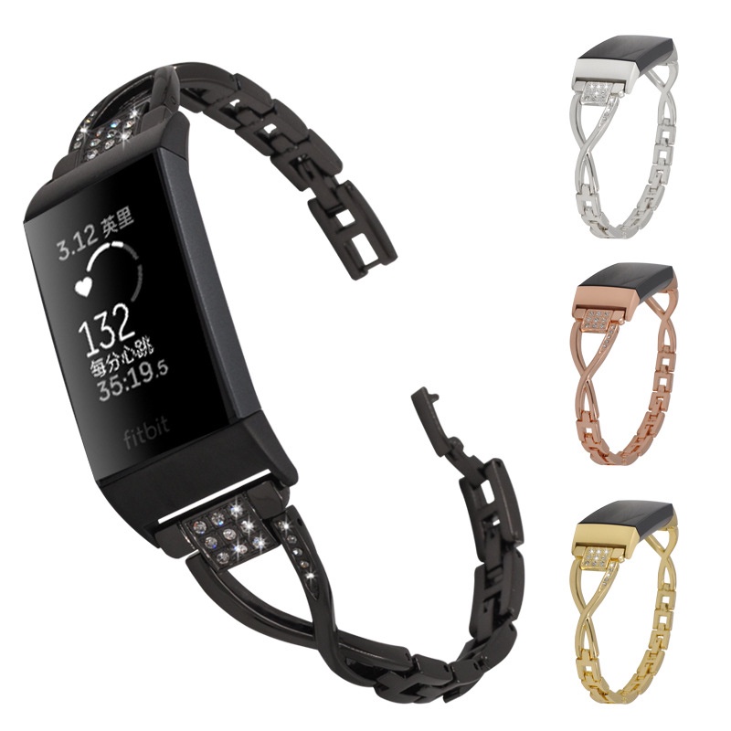 Dây Đeo Thay Thế Chất Liệu Thép Không Gỉ Thiết Kế Lấp Lánh Cho Fitbit Charge 5 Charge 4 3 2