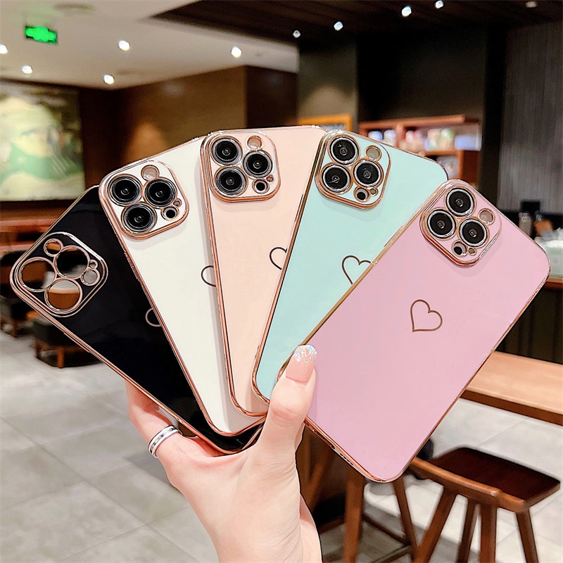 Ốp Lưng Mạ Trái Tim Nhiều Mẫu Mã Cho Điện Thoại iPhone 13 Pro Max 12 11 Pro Max