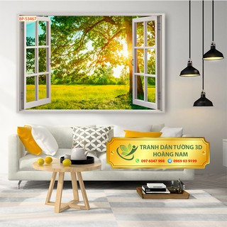 Tranh dán tường 3d bóc dán trang trí phòng khách hình cửa sổ