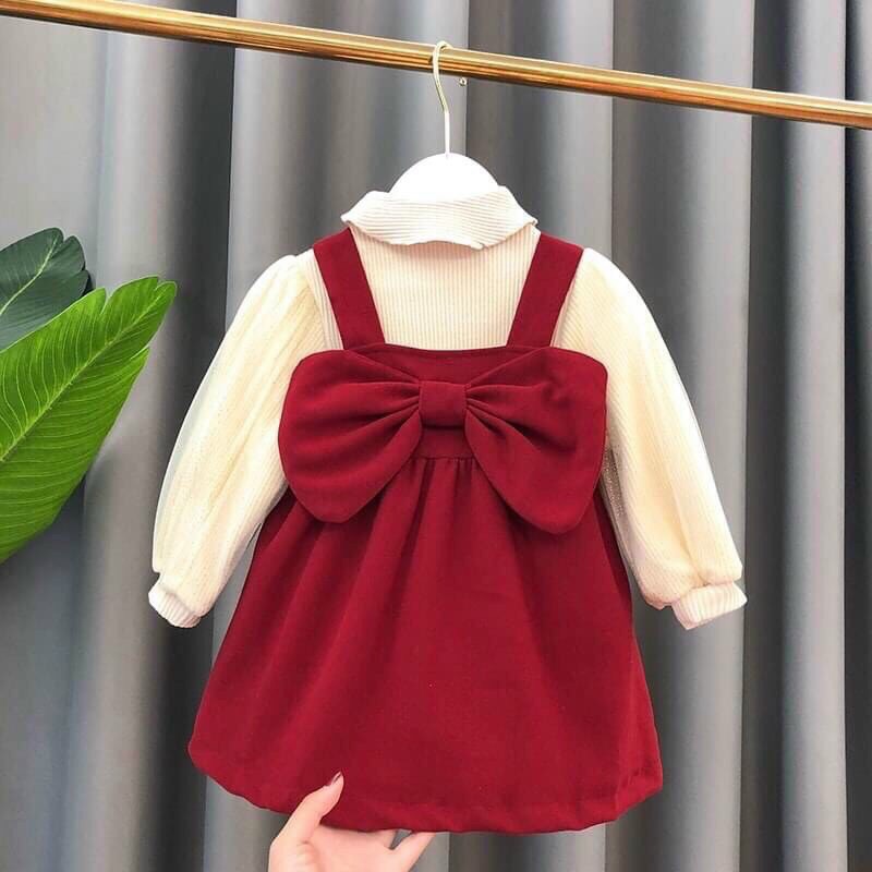 Váy nhung tiểu thư kèm áo len tăm tay bồng cho bé 13-21kg