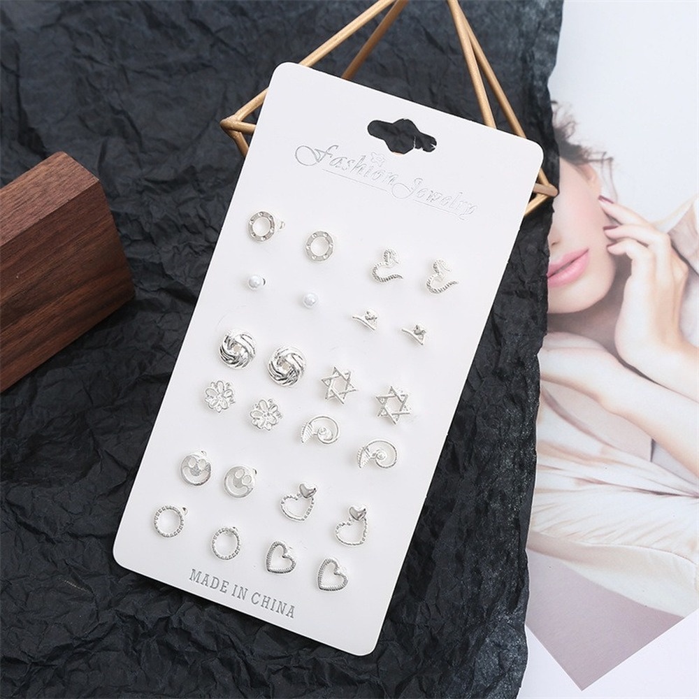Bộ 12 Khuyên Tai Hình Học Phong Cách Hàn Quốc Thời Trang Cho Nữ