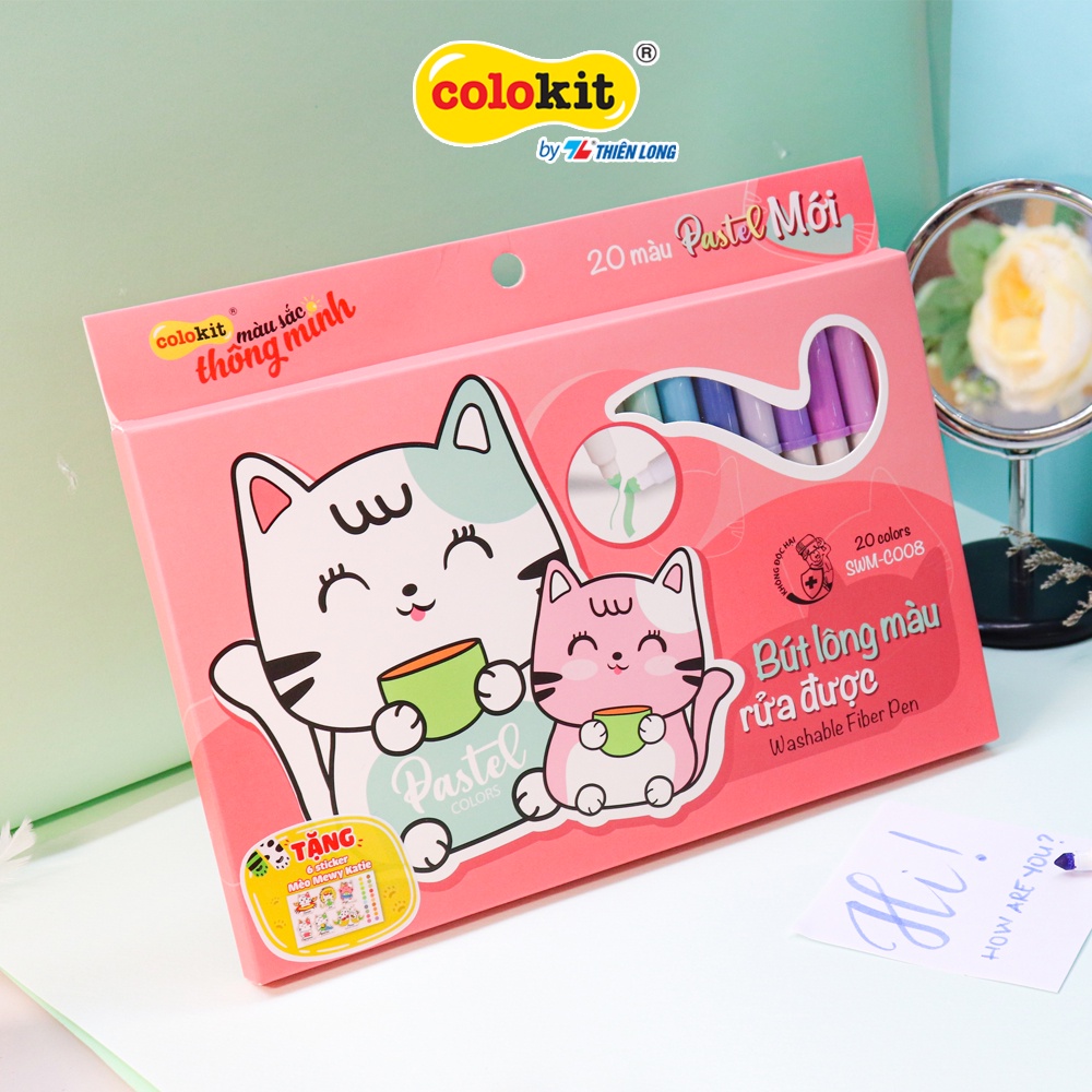 Bút lông 20 màu Pastel Washable Fiber Pen Thiên Long Colokit SWM-C008 - Bút lông màu rửa được