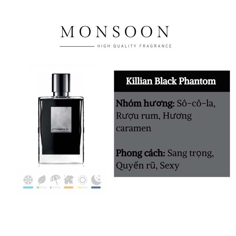 Nước hoa Nam Nữ (Unisex) Kilian Black Phantom EDP cao cấp Monsoon thơm lâu hương vani sang trọng quyến rũ