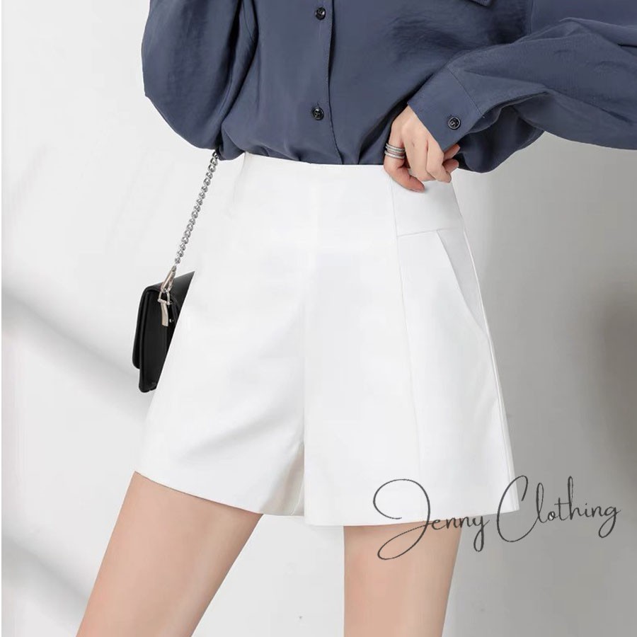 Quần short nữ cạp liền siêu cao có túi khóa thật - Màu Đen Trắng Kem - Vải tuyết mưa mềm mát chạy bộ gym mặc nhà ngủ đi