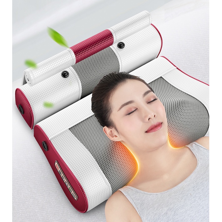 Gối massage hồng ngoại Okato dành cho cổ vai gáy 8 bi, gối mát xa hồng ngoại okato chính hãng bảo hành 1 năm