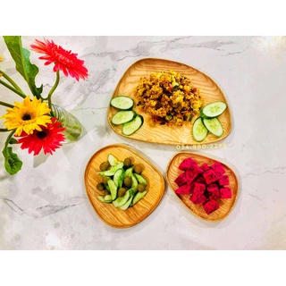Set 3 khay lệch to nhỏ gỗ tần bì nguyên khối đựng đồ ăn