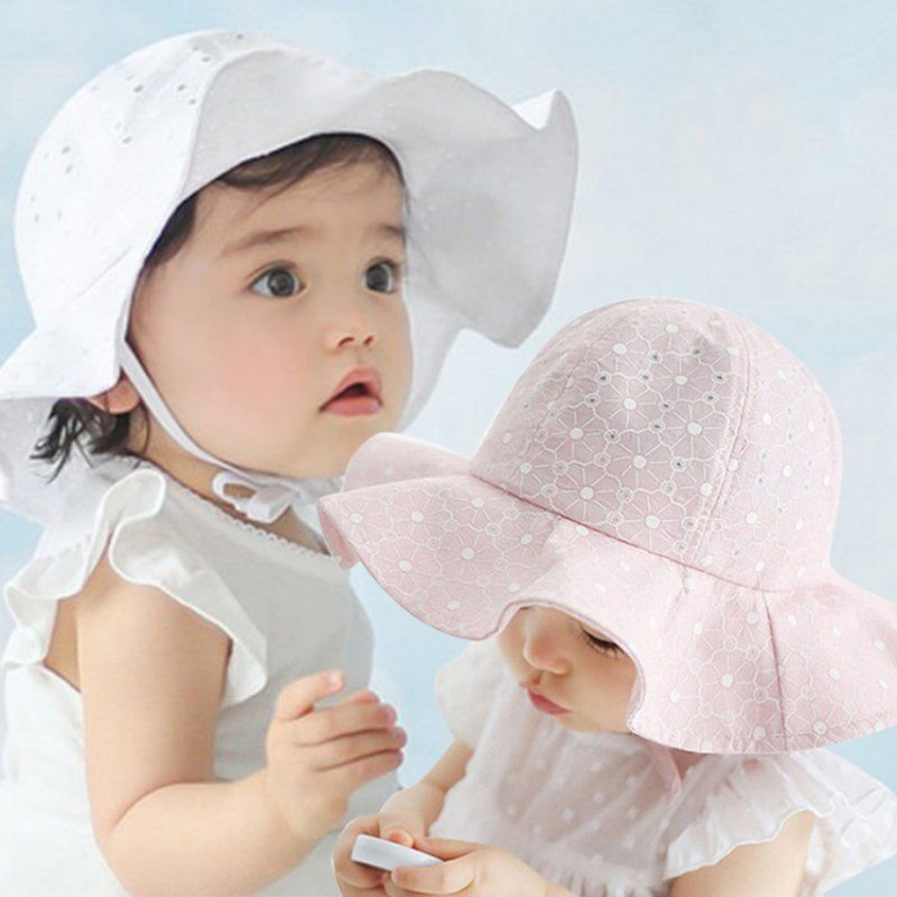 Nón cotton dễ thuơng cho bé gái sơ sinh chống nắng đi biển