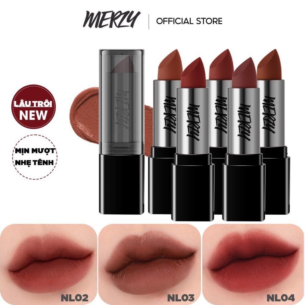 Son Thỏi Lì, Lên Màu đẹp, không trôi, Mịn Mượt Nhẹ Môi Merzy Noir In The Lipstick - Sale Chính hãng