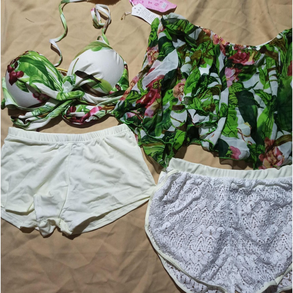 Bộ đồ bơi nữ 4 chi tiết áo voan họa tiết hoa siêu đẹp -bikini áo tắm - ảnh thật