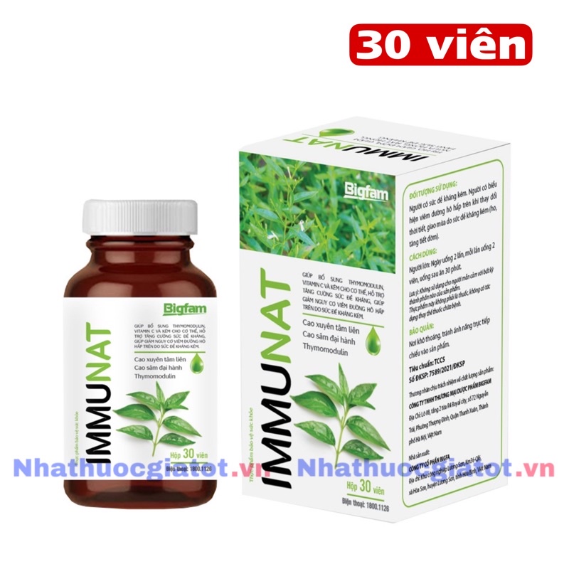 VIÊN UỐNG IMMUNAT BIGFAM Hỗ Trợ Tăng Cường Sức Đề Kháng Cho Cơ Thể Với Cao Xuyên Tâm Liên, Vitamin C Và Kẽm