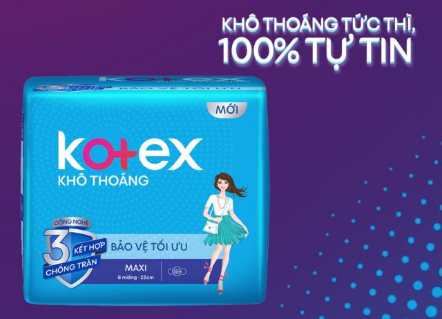 Băng vệ sinh KOTEX Loại MAXI có cánh (8 miếng x 23 cm)