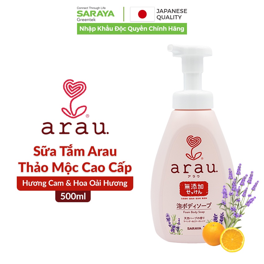 Sữa tắm Saraya Arau Thảo Mộc Cao Cấp, Hương Cam & Hoa Oải Hương - Bình 550ml