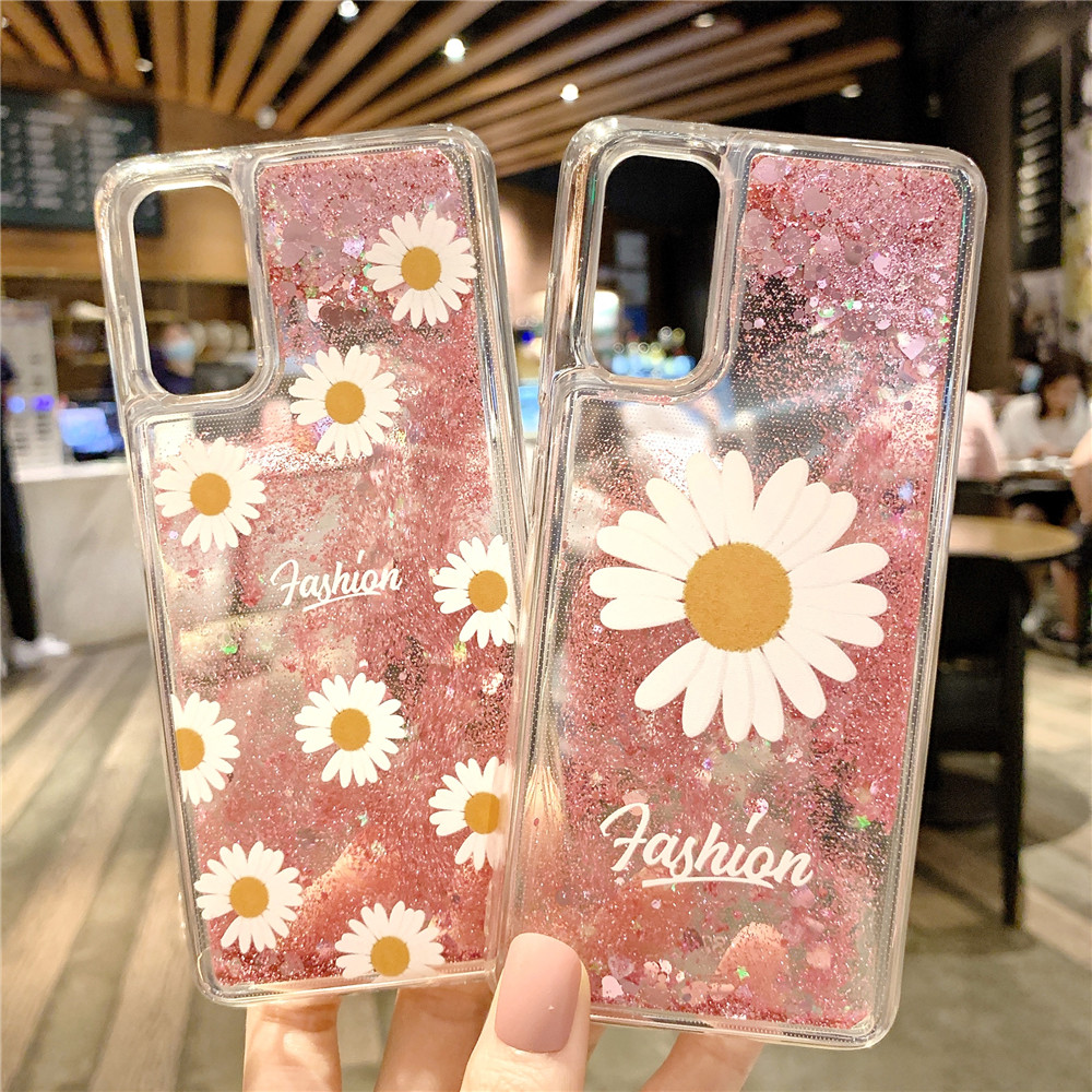 Dễ Thương Ốp Điện Thoại Kim Tuyến Nước Hình Hoa Cúc Cho Samsung Galaxy S10 Plus Lite S10e S20 Ultra S6 S7 Edge S8 S9 Plus A91 M80s