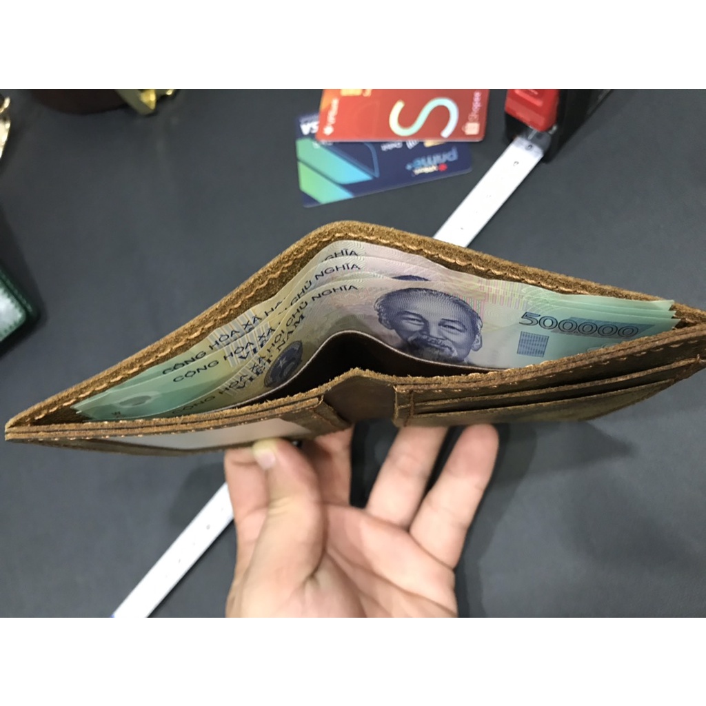 Ví nam da bò sáp ngựa điên Handmade, bóp nam da bò thật 100% khâu tay thủ công BH 1 năm - Bụi Store