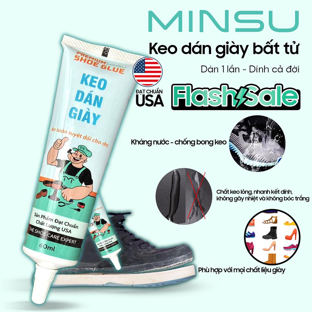 Keo dán giày dép siêu dính trong suốt Minsu 60ml, keo đa năng chuyên dụng dán đế giày thể thao, mũi giày da, giày vải.