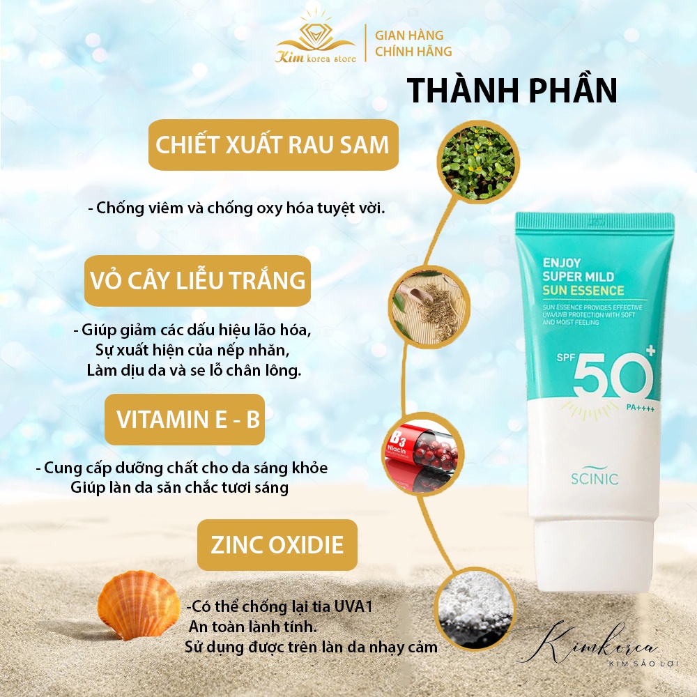 Kem chống nắng Scinic Enjoy super mild sun essence nhẹ dịu dùng được cho da đang treatment