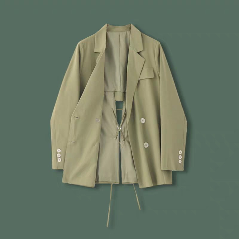(Sẵn Xanh-S)Ảnh thật 7 hình cuối-2W437.Áo blazer phối dây lưng thiết kế độc đáo Hàn Quốc