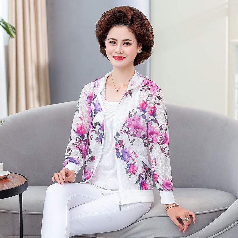 Áo Khoác Chống Nắng / Tia Uv Có Mũ Trùm Đầu Dành Cho Nữ Trung Niên