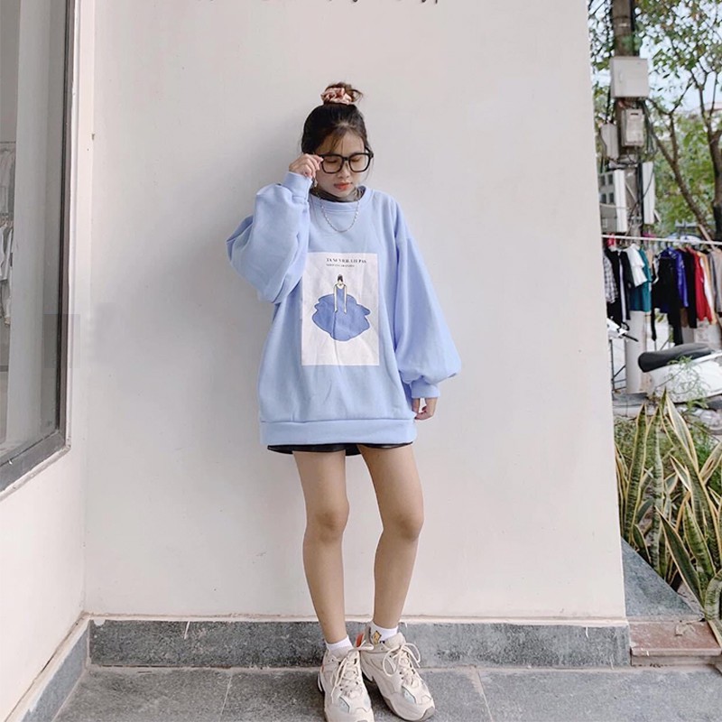 Áo Hoodie Unisex nam nữ form rộng kiểu dáng Sweater chất nỉ ngoại tay bồng phong cách Ulzzang hình nàng tiên xanh LOLITA | BigBuy360 - bigbuy360.vn