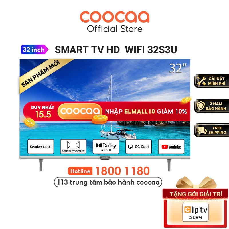 Smart TV HD Coocaa 32 Inch Wifi - Model 32S3U - Miễn phí lắp đặt