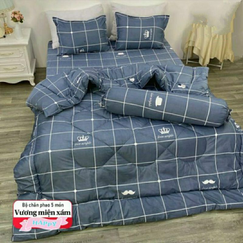 Bộ Chăn Phao 5 Món Ga Gối Poly loại 1 Chăn Bông Như Hình