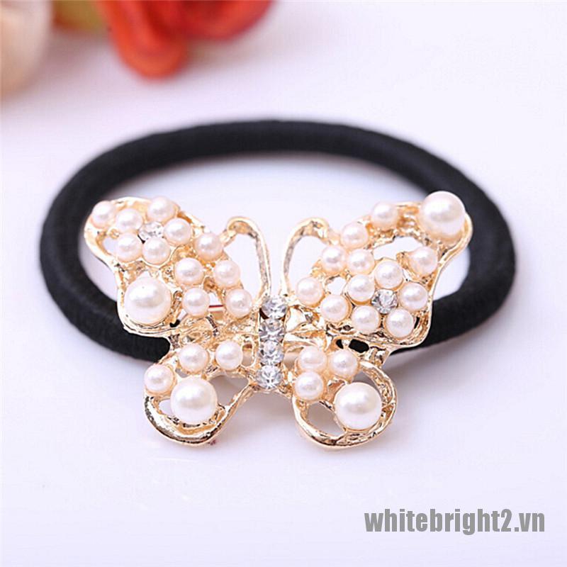 <white2> Crystal Rhinestone Pearl Flower Hair Band Rope Elastic Ponytail Holder NEW Hot